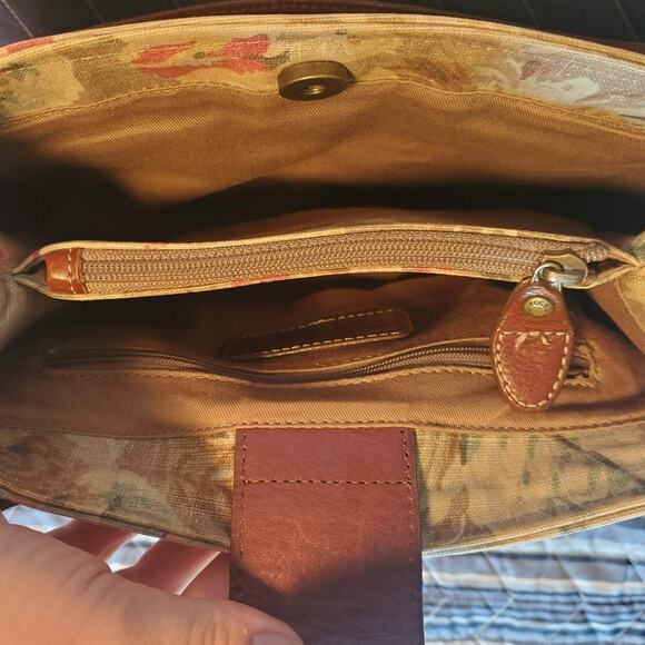 Vintage Fossil Premium Floral Print Canvas Leather No. 054 Purse Shoulder Bag - Picture 7 of 11